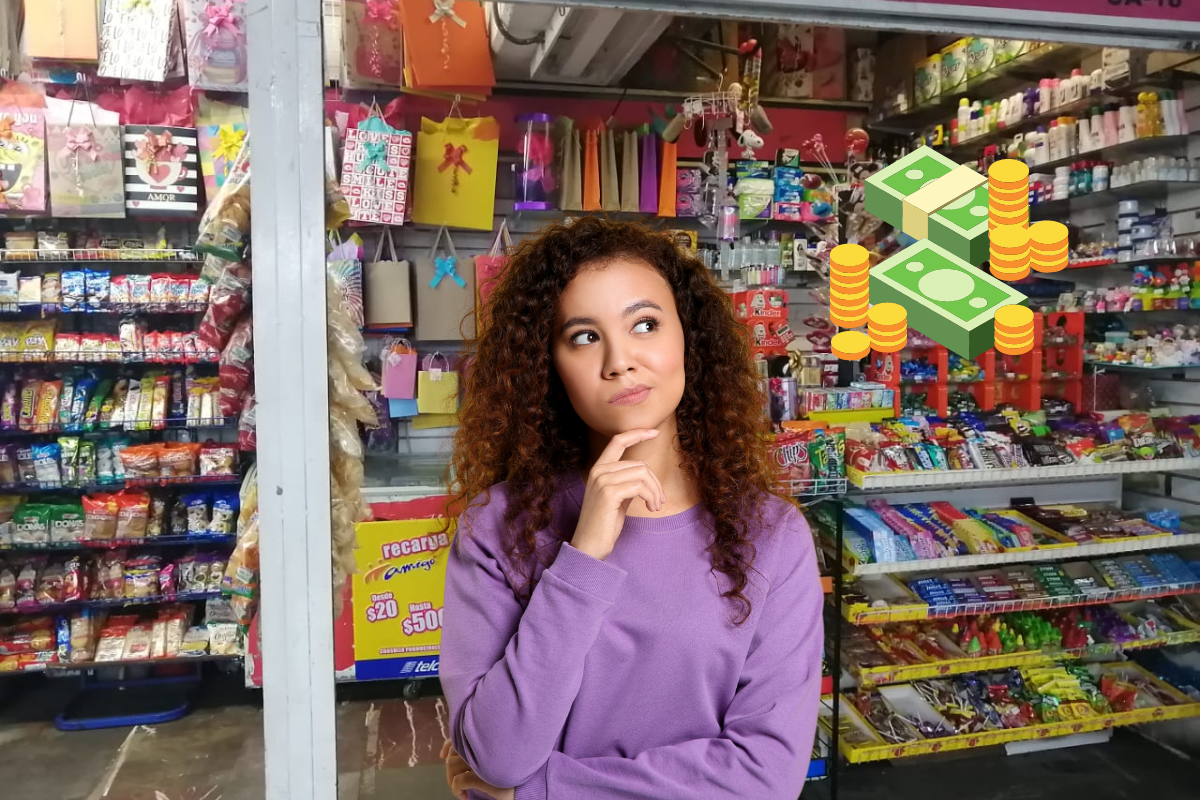 De fondo un local del metro, una mujer confundida y dinero. Foto: Metro de la CDMX