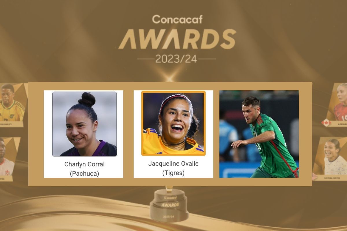 Jaqueline Ovalle, Charlyn Corral y Santi Giménez. Foto: Especial Concacaf Awards