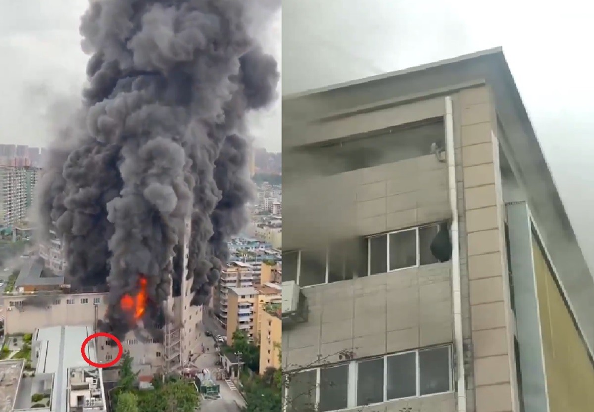 En la imagen el incendio de un centro comercial en Zigong, China. Foto: X @TreasChest