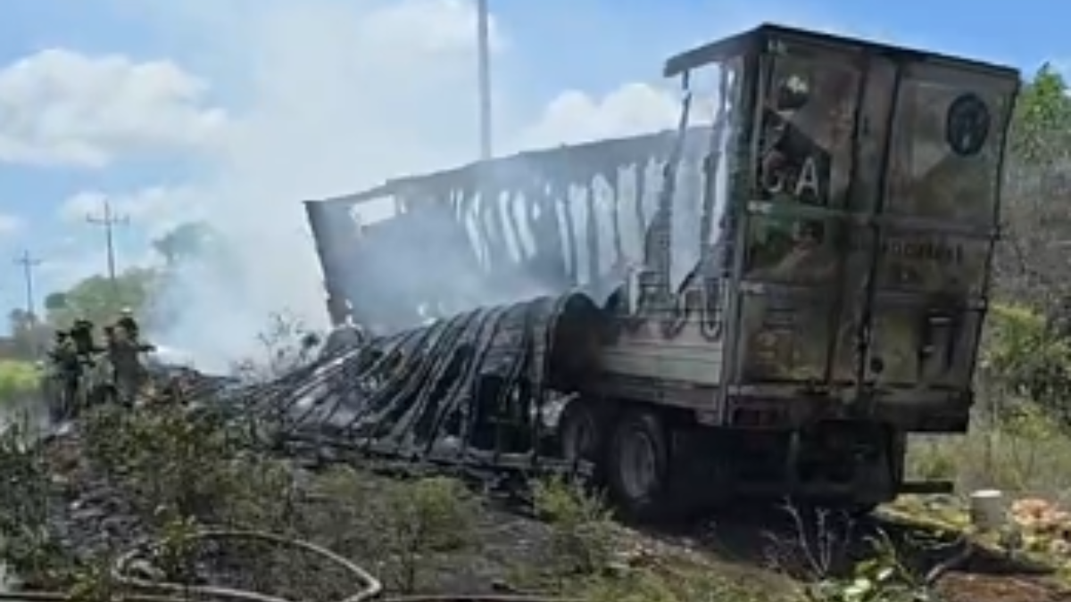 El chofer logró bajar el tráiler antes que el fuego avanzara más Foto: Cortesía