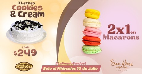 ¡Promoción miércoles en Pastelerías San José! 3 leches Cookies & Cream