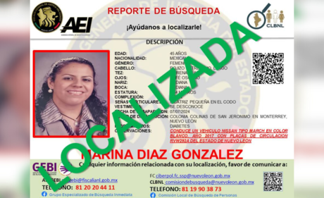 Marina Díaz fue localizada con vida después de 15 días desaparecida