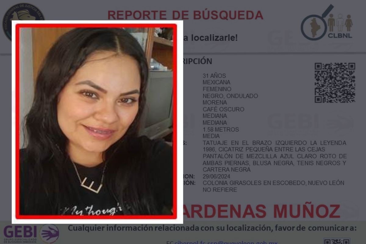 Ficha de búsqueda de Edna Lucero Cárdenas Muñoz. Foto: Facebook Agencia Estatal de Investigaciones