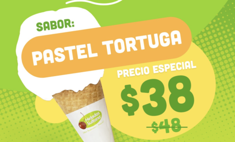 Promoción especial: helado de pastel tortuga por $38 en Helados Sultana