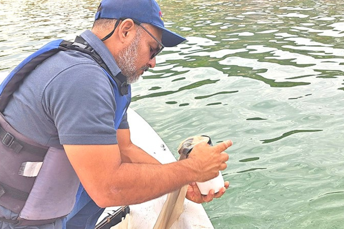 Toma de muestras en el agua. Foto: COEPRIS BCS