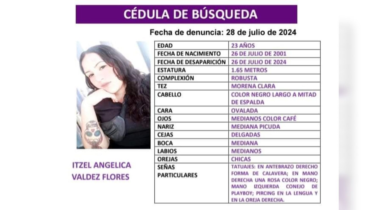 Ficha de búsqueda de Itzel Angelica Valdez Flores. Foto: Especial.