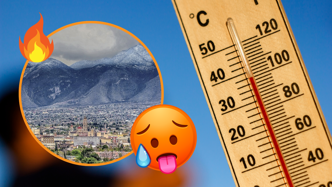 Termometro con alta temperatura ambienta y postal de Coahuila / Foto: CANVA y MEX DESCONOCIDO