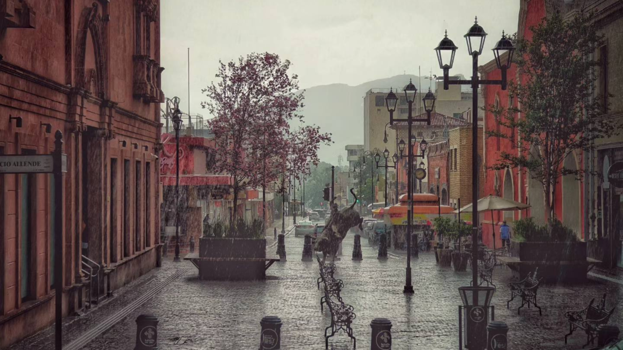 Zona Centro de Saltillo con lluvia / Foto: Ricardo Braham