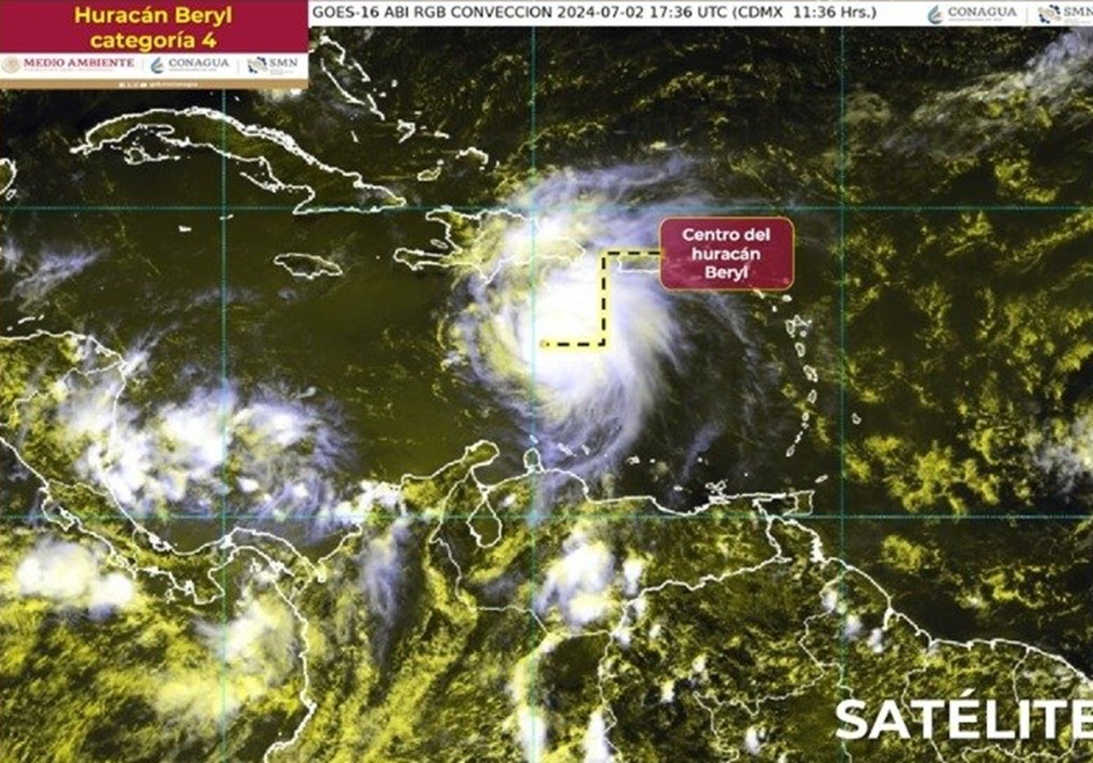 El huracán 'Beryl' perdió fuerza y ya es categoría 4. Foto: X @conagua_clima