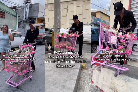 Emprendedor en Monterrey: ofrece gomitas enchiladas en su carrito de flores