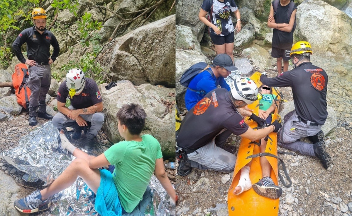 Protección CivilElementos de Porotección Civil Nuevo León brindan apoyo a un adolescente lesionado en el Cañón de la Virgen, en Monterrey. Foto: Facebook Protección Civil Nuevo León