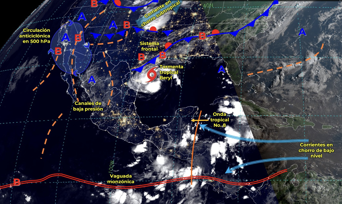 Trayecto tormenta tropical Beryl. Foto: CONAGUA