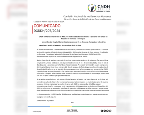 CNDH emite Recomendación al IMSS en Reynosa