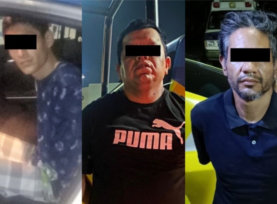 Los tres hombres tras haber sido detenidos por policías municipales de Monterrey en la colonia Valle de Infonavit. Foto: Policía de Monterrey.