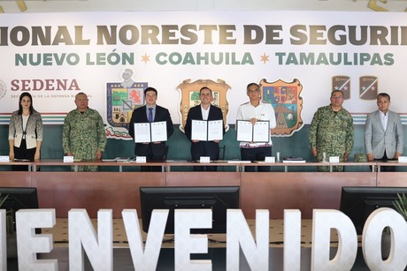 Firma Américo convenio de seguridad con gobernadores de Coahuila y Nuevo León