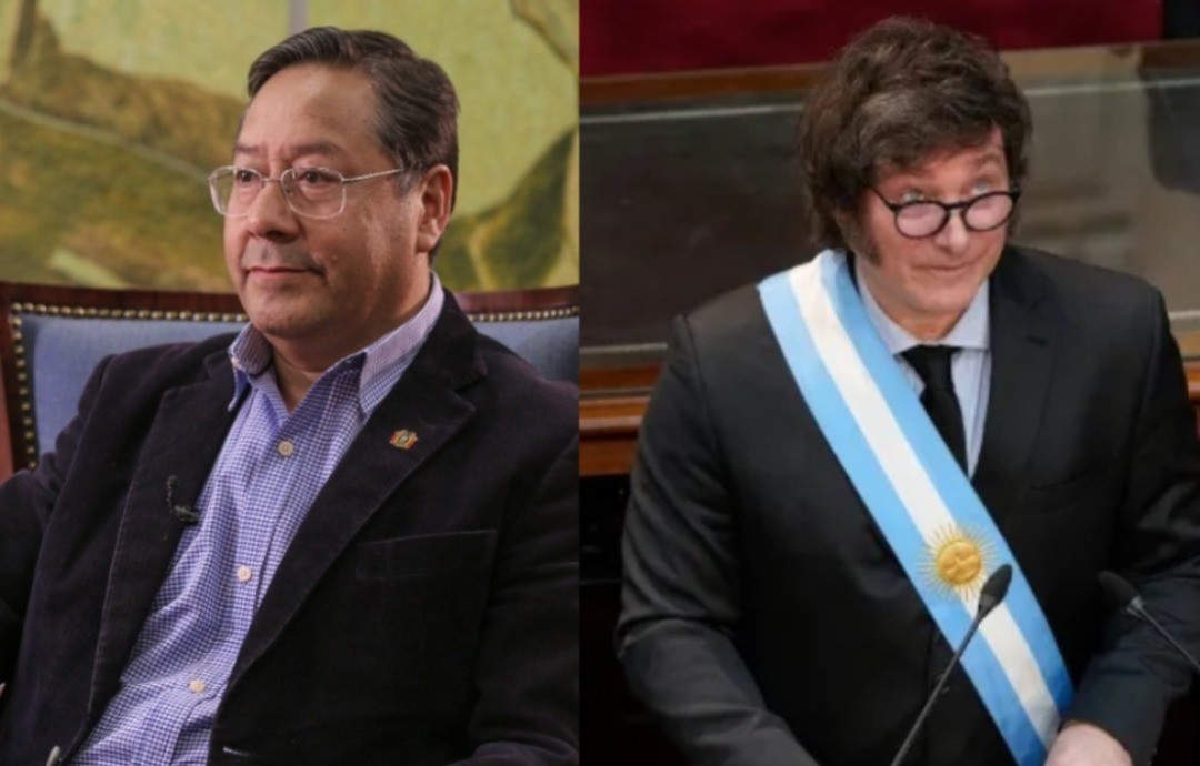 Luis Arce presidente de Bolivia y Javier Milei Presidente de Argentina. Foto: Canva.