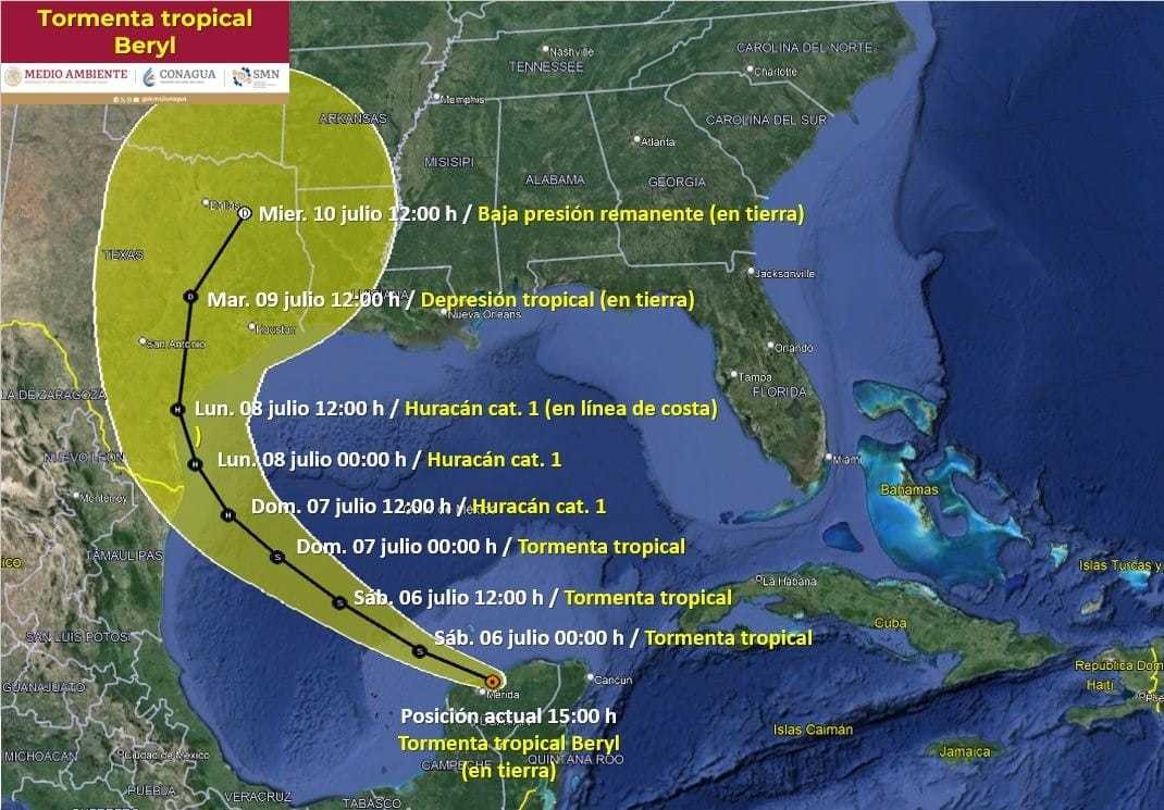 Tormenta tropical Beryl. Foto: CONAGUA