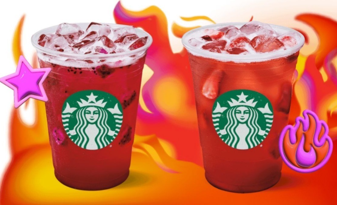 Spicy Mango Dragonfruit y Spicy Strawberry Açaí las bebidas que están en venta en Starbucks. Foto: Starbucks.