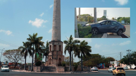 Por ganar el paso, auto acaba sobre glorieta del Monumento a las Haciendas