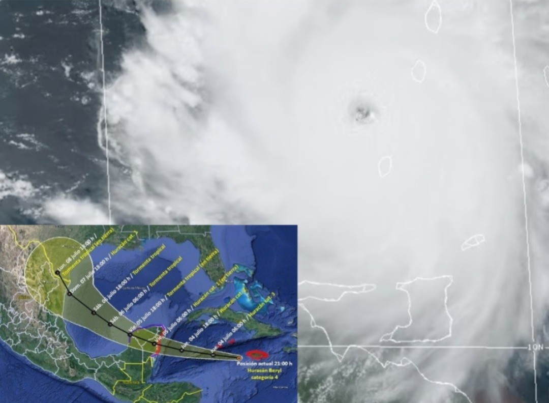 El huracán categoría 3 'Beryl' ha empezado a debilitarse pero sigue latente su riesgo en el sur de México. Foto: X @Conagua_Clima