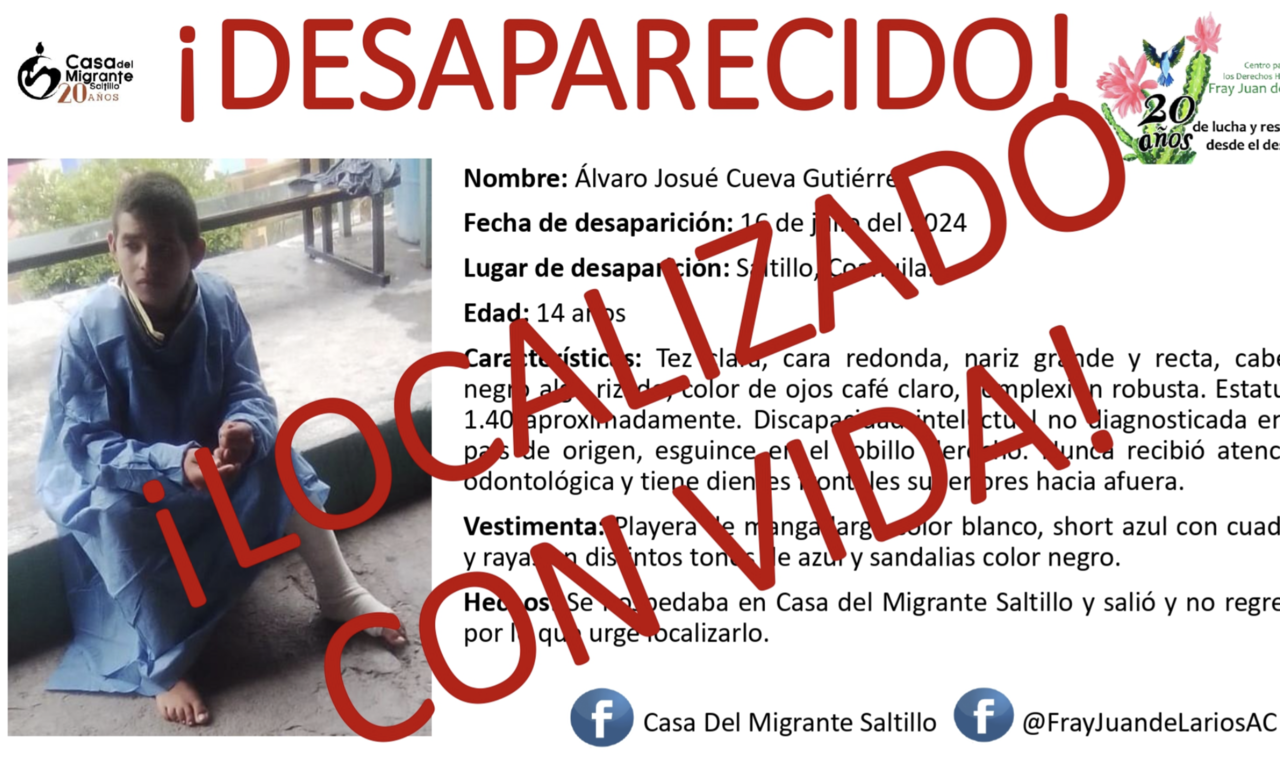 Ficha de búsqueda del migrante desaparecido. Foto: Fray Larios