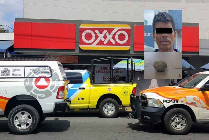 Detienen a hombre que ocasionó daños a una tienda y lesionó a mujer embarazada. Foto. Seguridad Monterrey