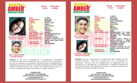 >Activan Alerta Amber para localizar a Casandra Guadalupe y Rudy André; Juárez NL