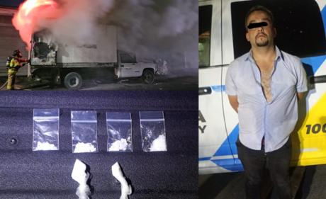 Hombre incendia camión y le hallan droga en Monterrey