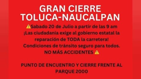 Advierten cierre de la carretera Toluca-Naucalpan por bacheo deficiente