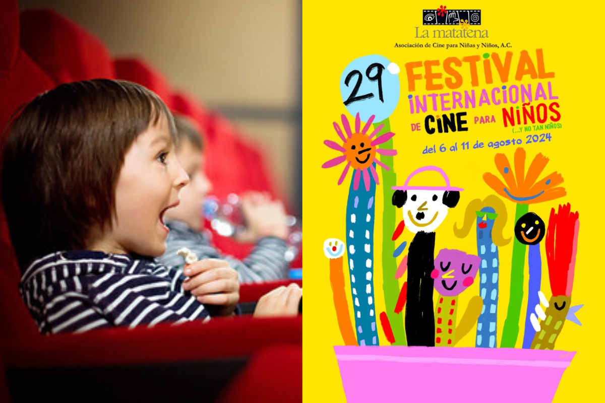 Cartel del  29.º Festival Internacional de Cine para Niños y niños en una sala de cine.   Foto: Especial