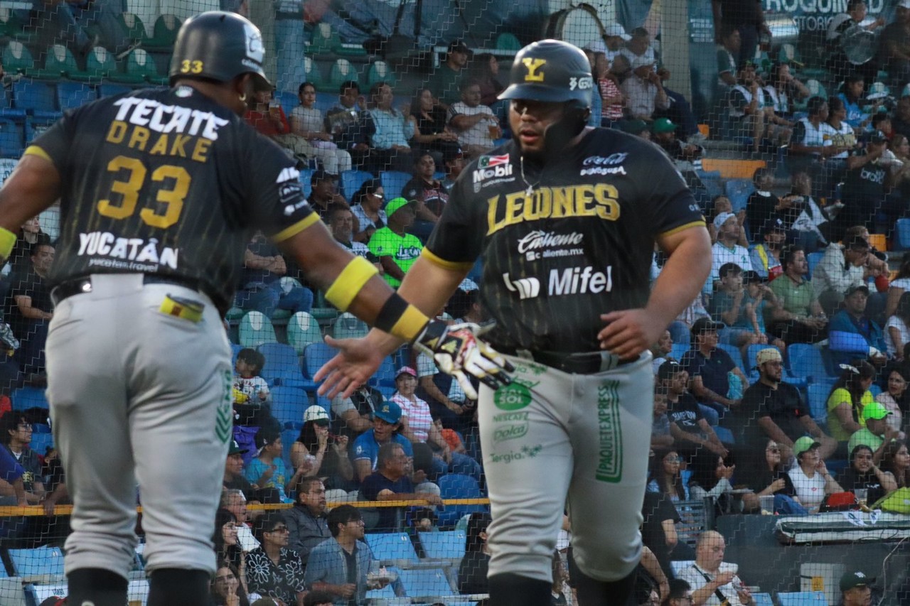 Los Leones de Yucatán se impusieron ante los Bravos de León y aspirantes llevarse la serie en el estadio Domingo Santana.- Foto cortesía