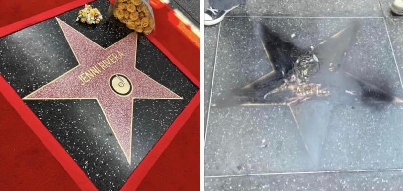 Vandalizan nuevamente estrella de Jenni Rivera y Selena en Hollywood Foto: Redes Sociales