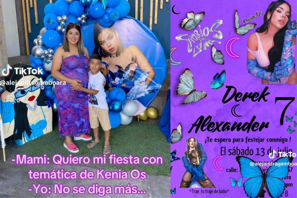 Mujer en festejo de su hijo de Kenia Os. Foto: X @alejandragamboara