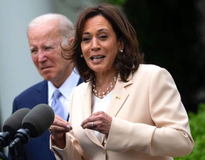 Kamala Harris, vicepresidenta de los Estados Unidos en una conferencia de prensa afuera de la Casa Blanca. Foto: @PatricioCubano