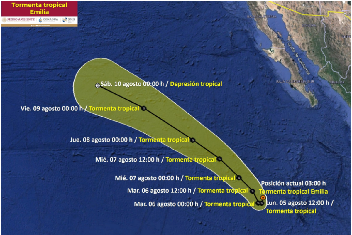 Emilio se mantiene como tormenta tropical. Foto cortesía Conagua