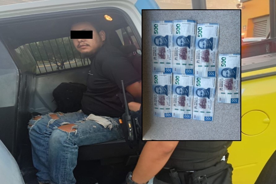 Un hombre de 30 años intentó depositar billetes falsos en un Oxxo. Foto. Policía de Monterrey