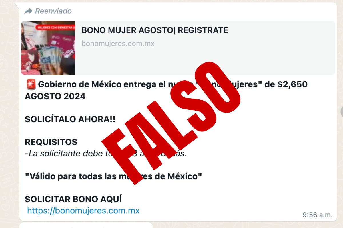 Una supuesta ayuda llamada 'Bono Mujeres' en WhatsApp. Foto: Captura de pantalla