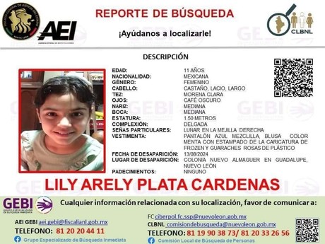 Solicitan ayuda para encontrar a menor desaparecida en Guadalupe