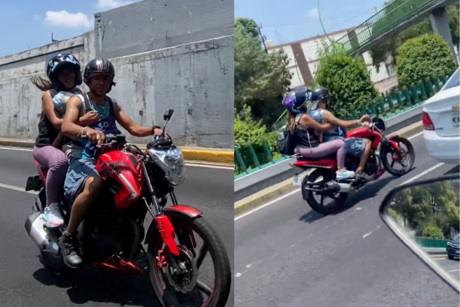 ¿Y las criaturas? Captan a motociclistas circulando con bebé en Viaducto |VIDEO