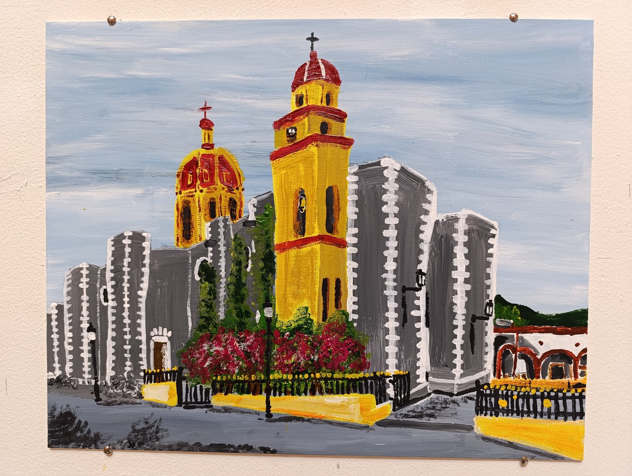 Iglesia del pueblo mágico de Tula, pintura del artista Alejandro Cortés. Foto: Alejandro Cortés