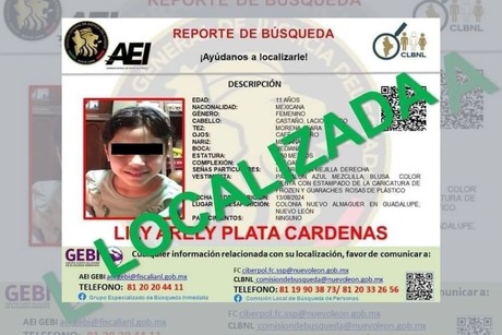 Localizan con vida a menor desaparecida en la Nueva Almaguer