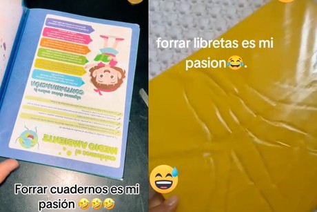 ¡Forrar libretas es mi pasión!: Papás muestran lado cómico de forrar libretas