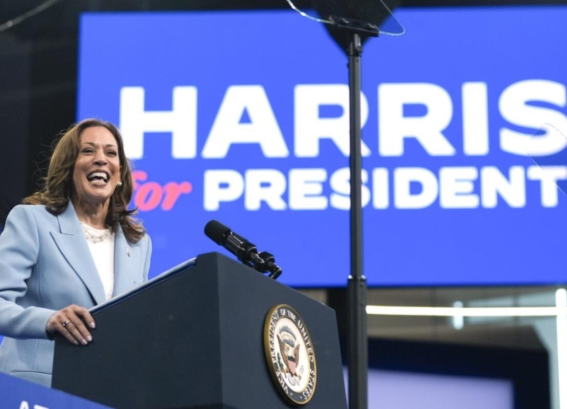 Kamala Harris en el arranque de su campaña presidencial. Foto: France 24.