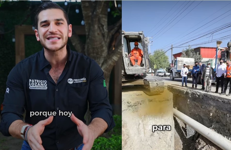 El alcalde de Pesquería, Patricio Lozano lució las obras de drenaje sanitario y pluvial. Foto. Captura de Imagen