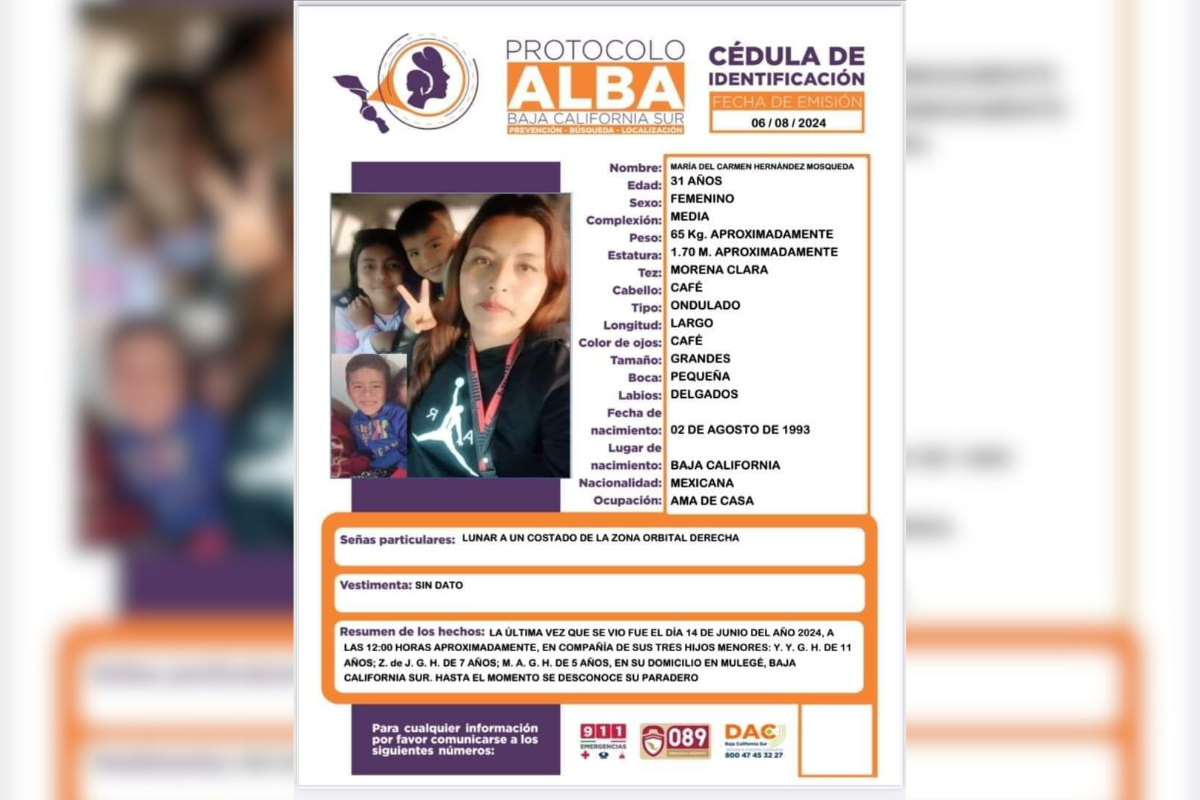 Activan protocolo Alba para madre y sus 3 hijos