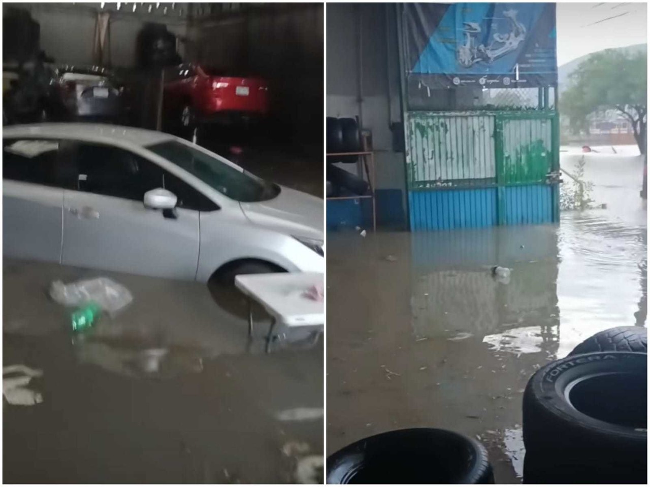 El taller automotriz inundado no es un caso aislado; muchas otras propiedades y viviendas en Monterrey han experimentado consecuencias similares. Foto: Tiktok.