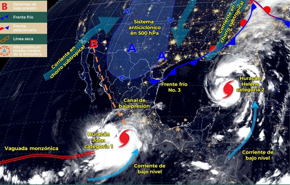 Huracanes John y Helene provocan intensas lluvias y fuertes vientos. Foto: CONAGUA