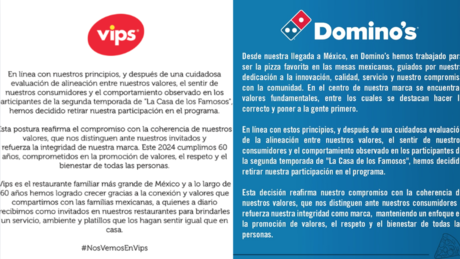 Sigue 'LCDLF México' quedándose sin patrocinios; ahora es VIPS y Domino's Pizza