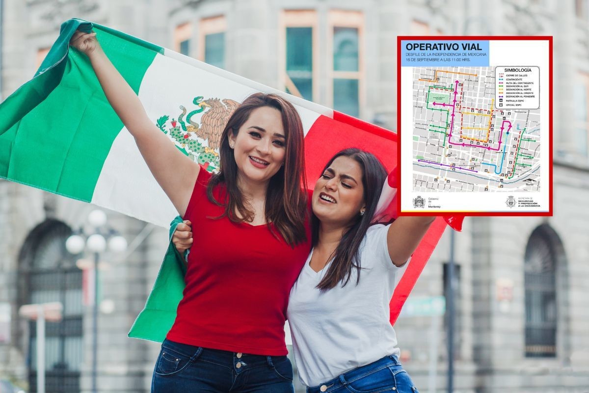 Mujeres con bandera y cierres viales. Foto: Canva