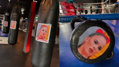 Gimnasio de San Nicolás coloca imágenes de Gala Montes en costales de boxeo